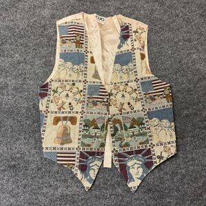 Vintage CLIO Embroidered USA AMERICA Tapestry Adult Sz S Grandmacore Vest USA
